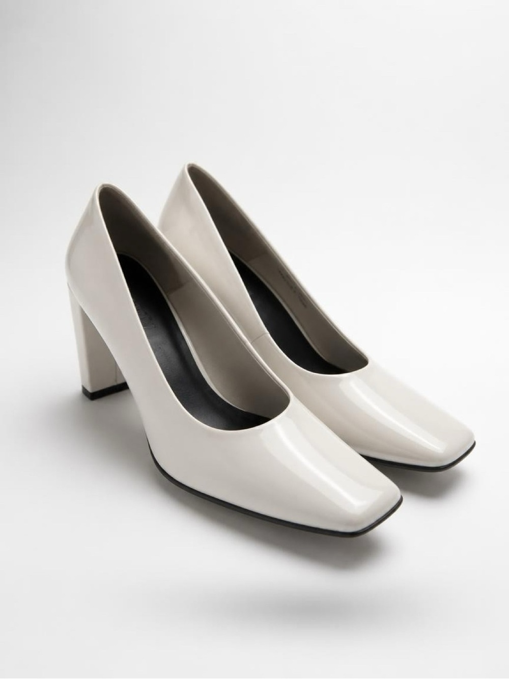 Jeffrey Campbell Cream Patent Square-Toe Block Heel Pumps